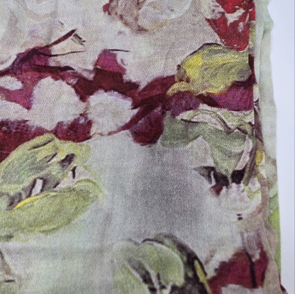 BLANK LONDON WATER COLOR FLORAL INFINITY SCARF 100% MODAL GREEN YELLOW WOMEN OS - Picture 7 of 12